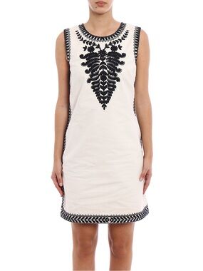 Tory Burch Camille Contrast-Embroidered Shift Dress In White